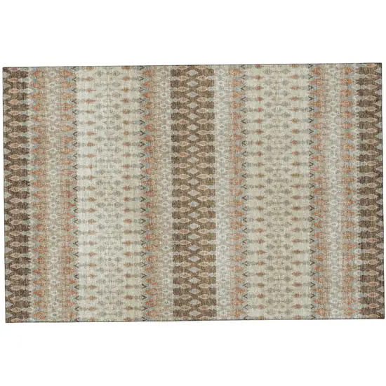 Burnt Sienna Ivory And Blue Tribal Distressed Washable Area Rug With UV Protection Photo 2