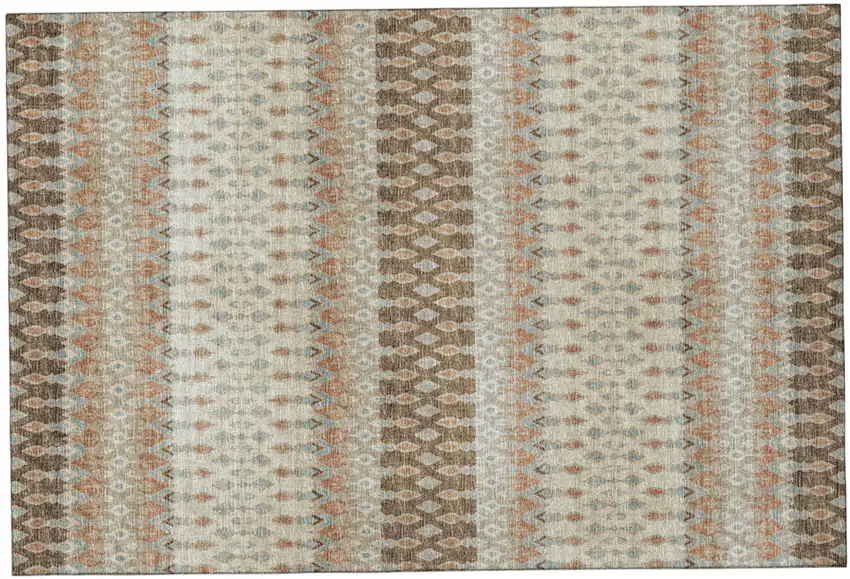 Burnt Sienna Ivory And Blue Tribal Distressed Washable Area Rug With UV Protection Photo 2