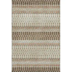 Photo of Burnt Sienna Ivory And Blue Tribal Washable Area Rug With UV Protection