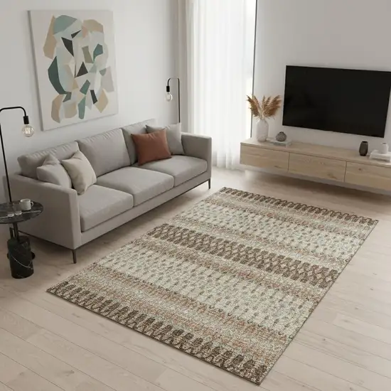 Burnt Sienna Ivory And Blue Tribal Washable Area Rug With UV Protection Photo 1