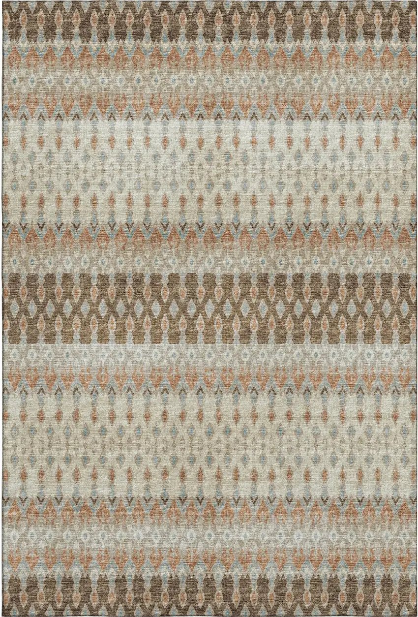 Burnt Sienna Ivory And Blue Tribal Washable Area Rug With UV Protection Photo 2
