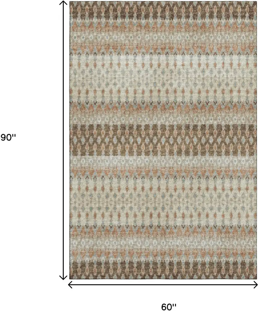 Burnt Sienna Ivory And Blue Tribal Washable Area Rug With UV Protection Photo 3