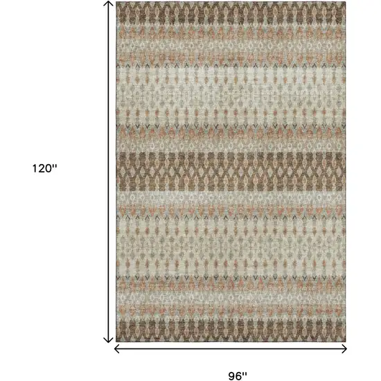 Burnt Sienna Ivory And Blue Tribal Washable Area Rug With UV Protection Photo 3