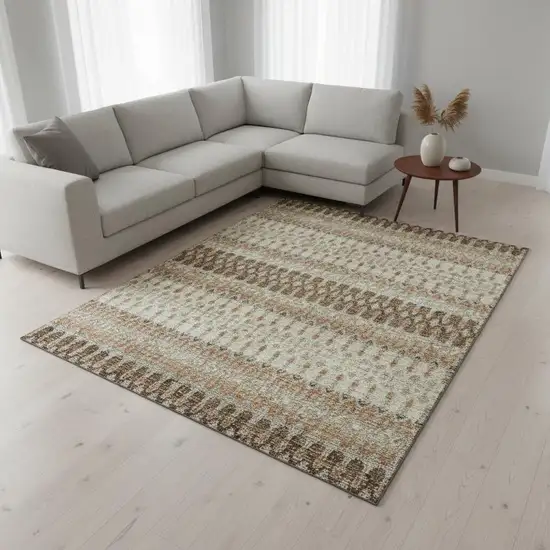 Burnt Sienna Ivory And Blue Tribal Washable Area Rug With UV Protection Photo 1