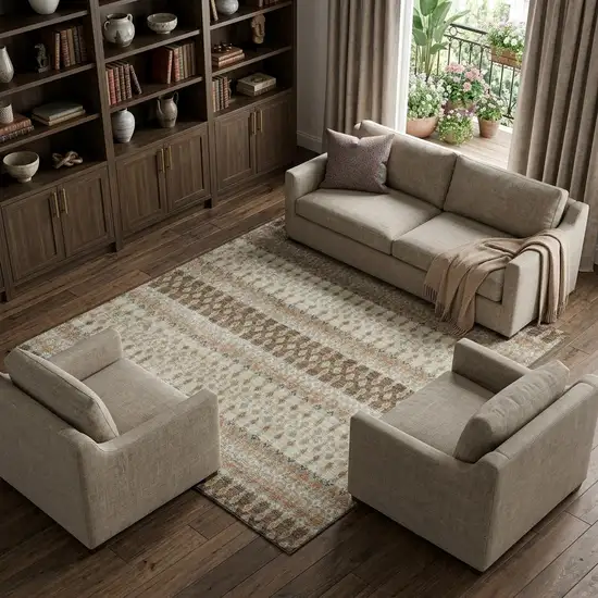 Burnt Sienna Ivory And Blue Tribal Distressed Washable Area Rug With UV Protection Photo 1