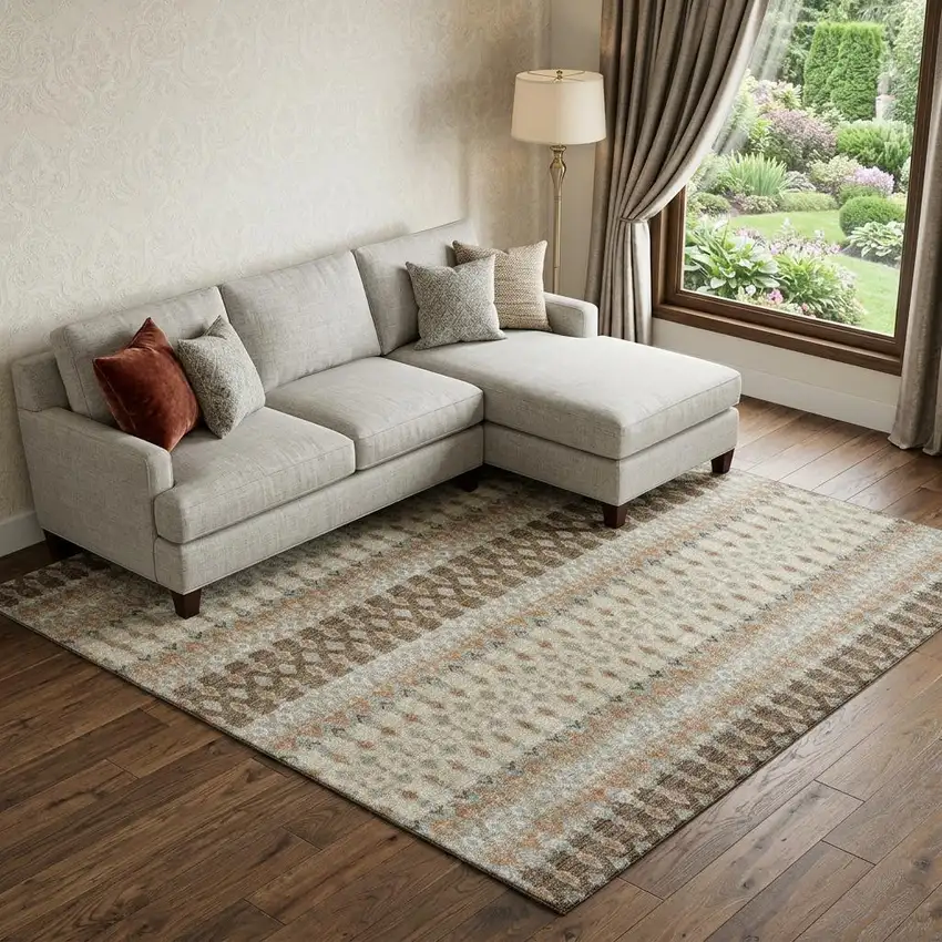 Burnt Sienna Ivory And Blue Tribal Distressed Washable Area Rug With UV Protection Photo 1