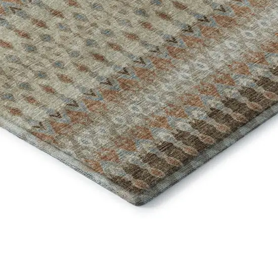 Burnt Sienna Ivory And Blue Tribal Washable Area Rug With UV Protection Photo 7