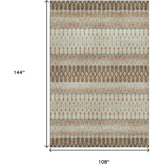 Burnt Sienna Ivory And Blue Tribal Washable Area Rug With UV Protection Photo 3