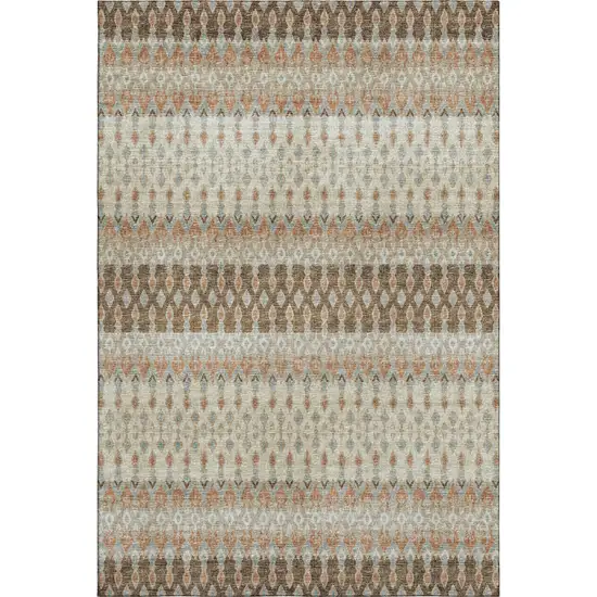 Burnt Sienna Ivory And Blue Tribal Washable Area Rug With UV Protection Photo 2