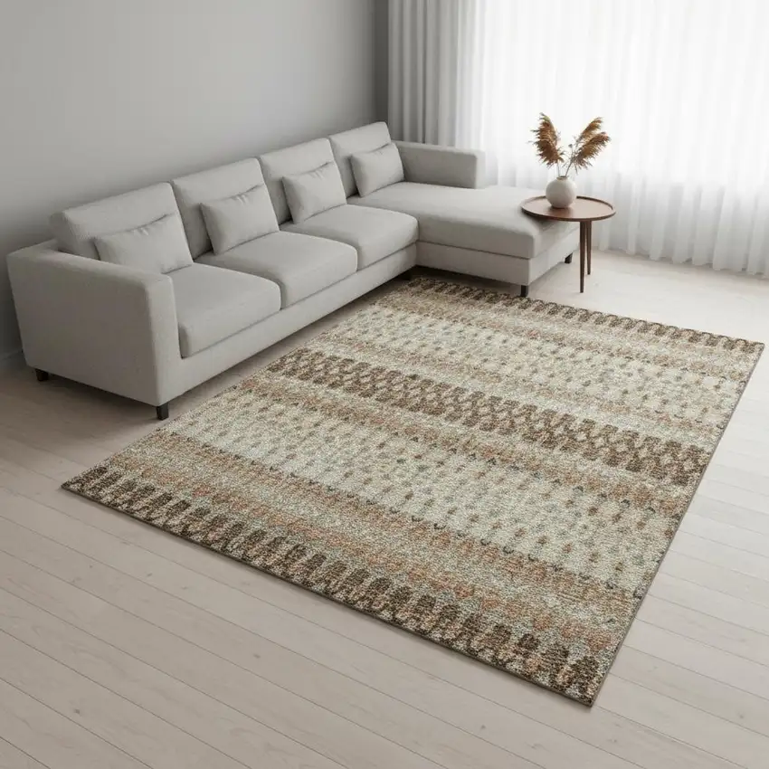 Burnt Sienna Ivory And Blue Tribal Washable Area Rug With UV Protection Photo 1