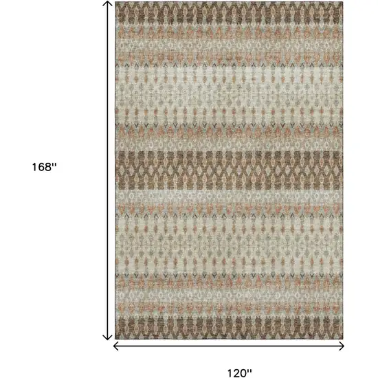 Burnt Sienna Ivory And Blue Tribal Washable Area Rug With UV Protection Photo 3