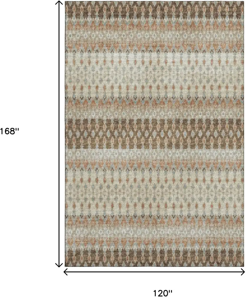 Burnt Sienna Ivory And Blue Tribal Washable Area Rug With UV Protection Photo 3