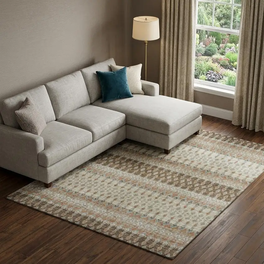 Burnt Sienna Ivory And Blue Tribal Distressed Washable Area Rug With UV Protection Photo 1