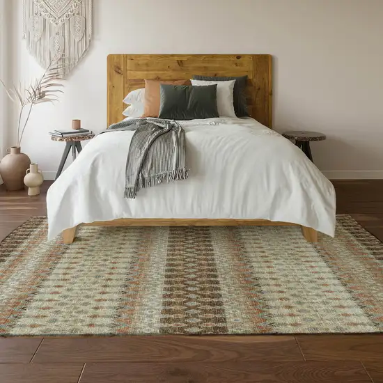 Burnt Sienna Ivory And Blue Tribal Washable Area Rug With UV Protection Photo 5