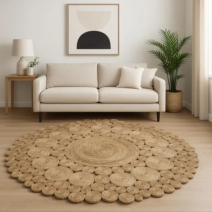 Natural Jute Abstract Geometric Hand Braided Area Rug Photo 2