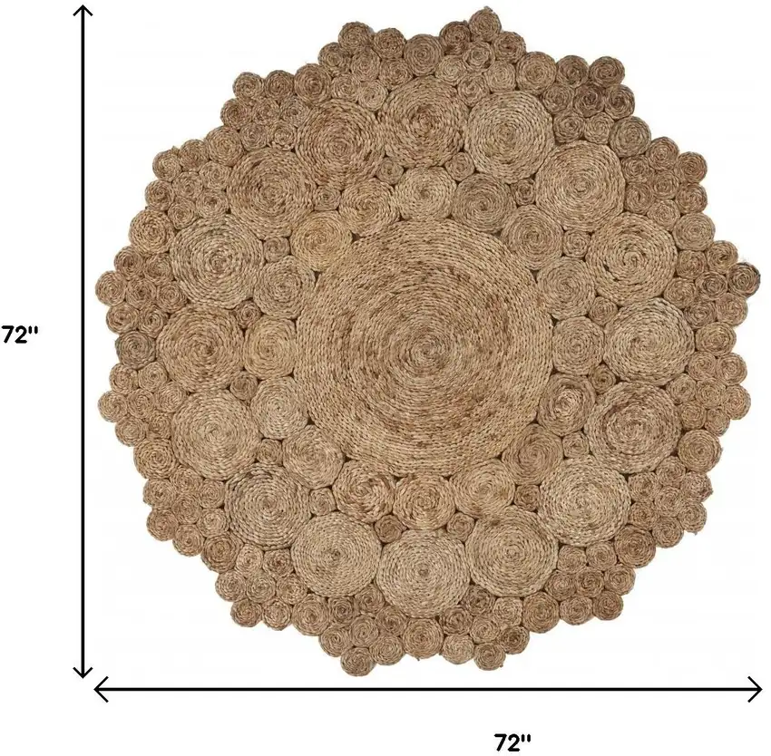 6' Natural Jute Abstract Geometric Hand Braided Round Rug Photo 3