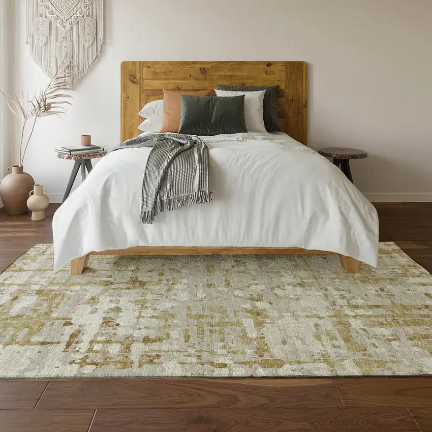 Camel And Ivory Abstract Washable Area Rug With UV Protection Photo 5