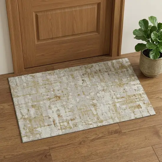 Camel And Ivory Abstract Distressed Washable Area Rug With UV Protection Photo 1