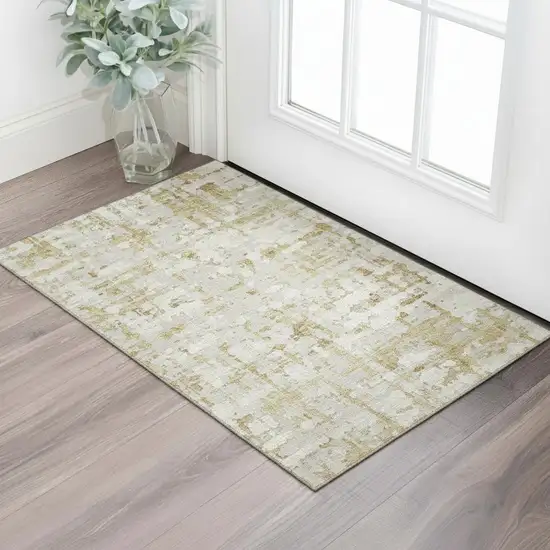 Camel And Ivory Abstract Washable Area Rug With UV Protection Photo 1