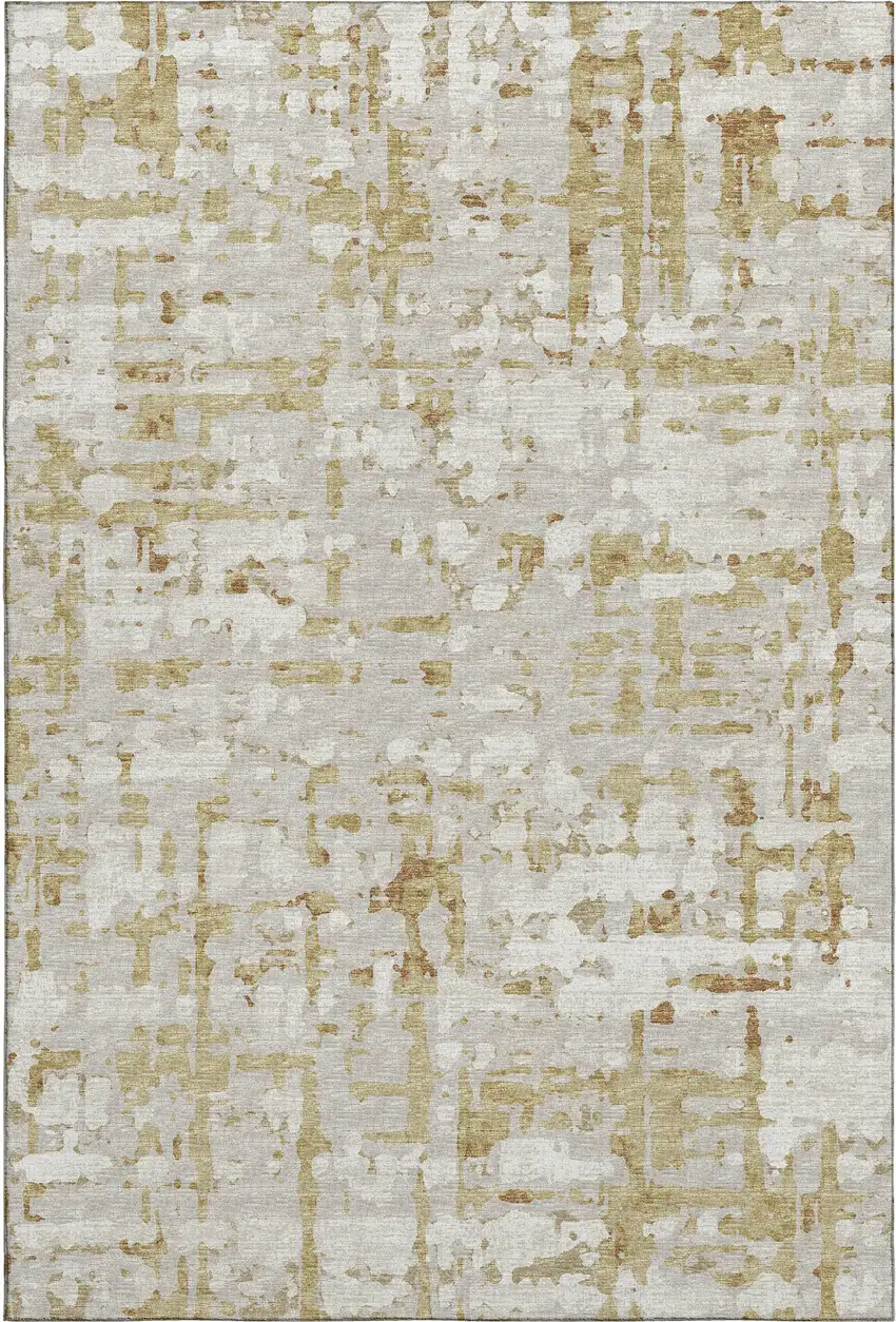 Camel And Ivory Abstract Washable Area Rug With UV Protection Photo 2