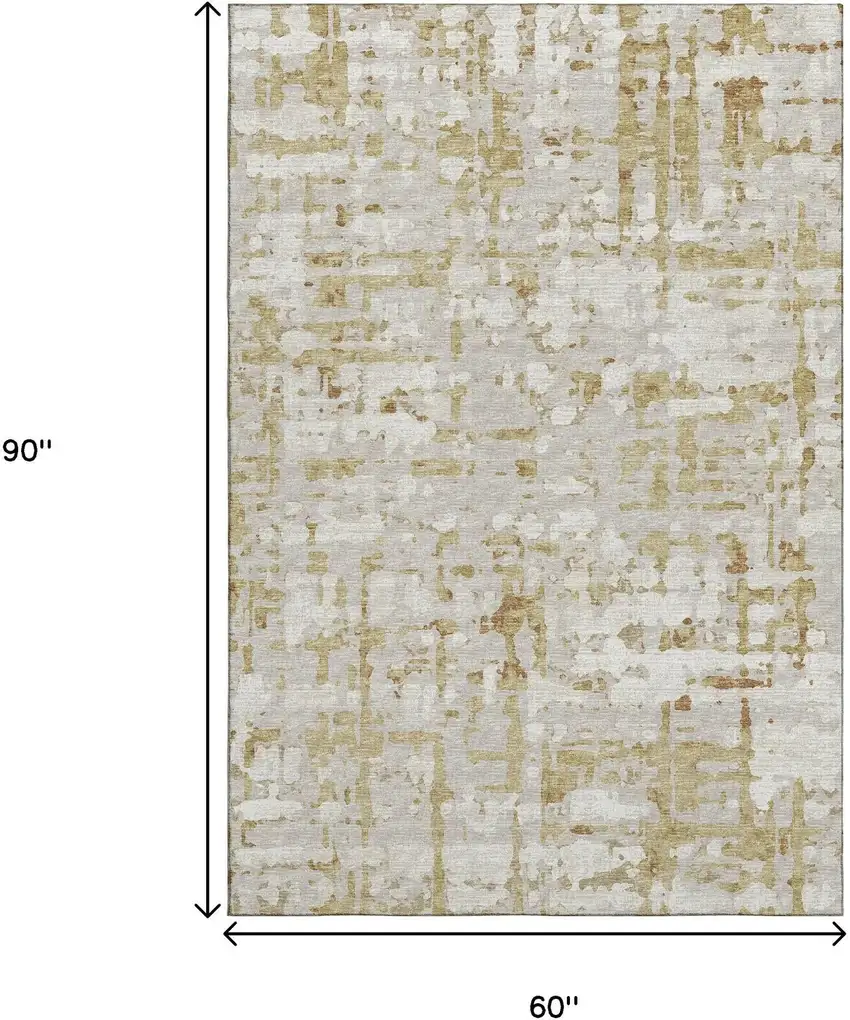 Camel And Ivory Abstract Washable Area Rug With UV Protection Photo 3