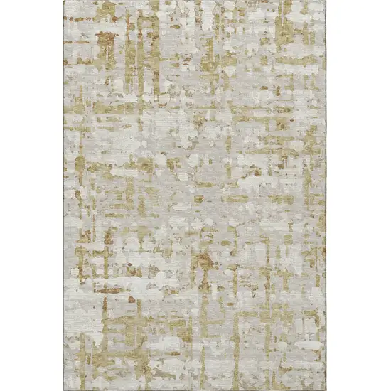 Camel And Ivory Abstract Washable Area Rug With UV Protection Photo 4