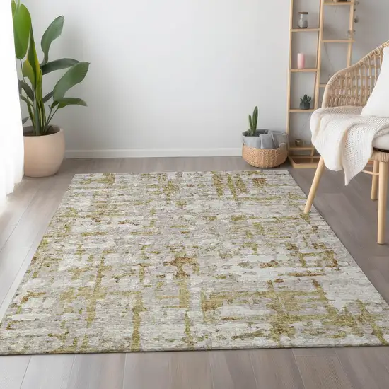 Camel And Ivory Abstract Washable Area Rug With UV Protection Photo 5