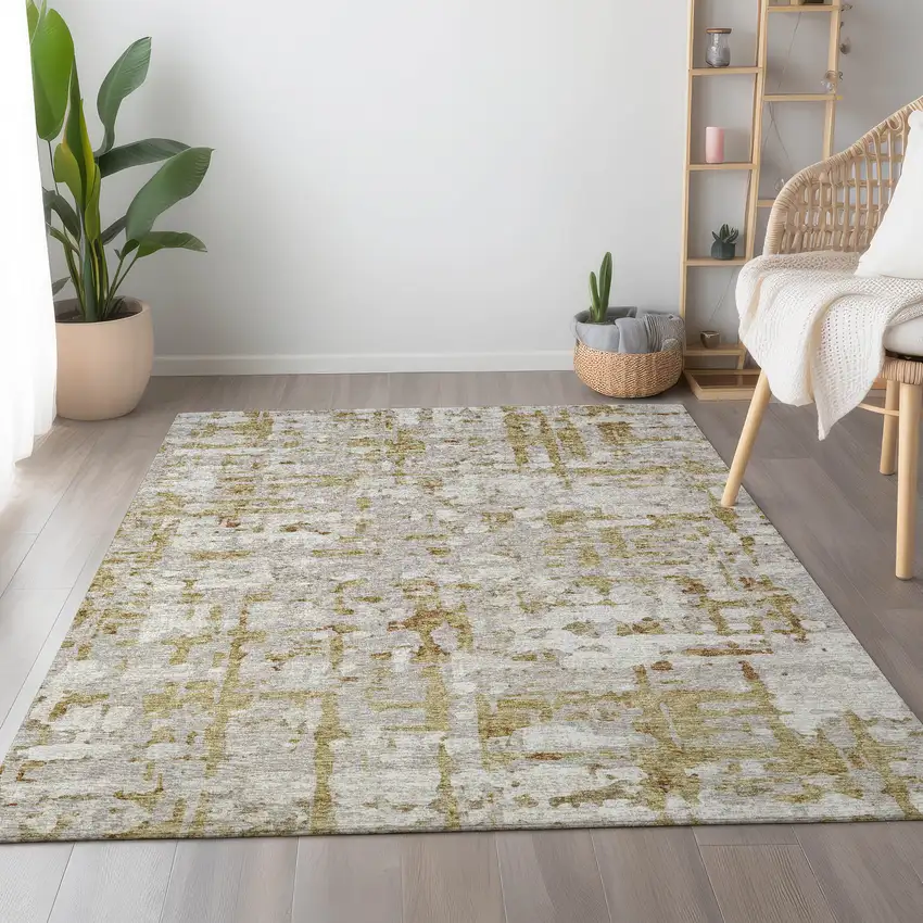Camel And Ivory Abstract Washable Area Rug With UV Protection Photo 5