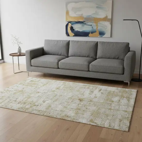 Camel And Ivory Abstract Washable Area Rug With UV Protection Photo 1