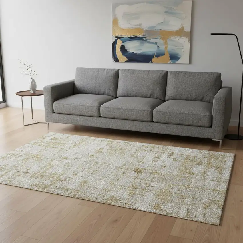 Camel And Ivory Abstract Washable Area Rug With UV Protection Photo 1