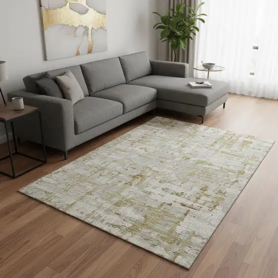 Camel And Ivory Abstract Washable Area Rug With UV Protection Photo 1