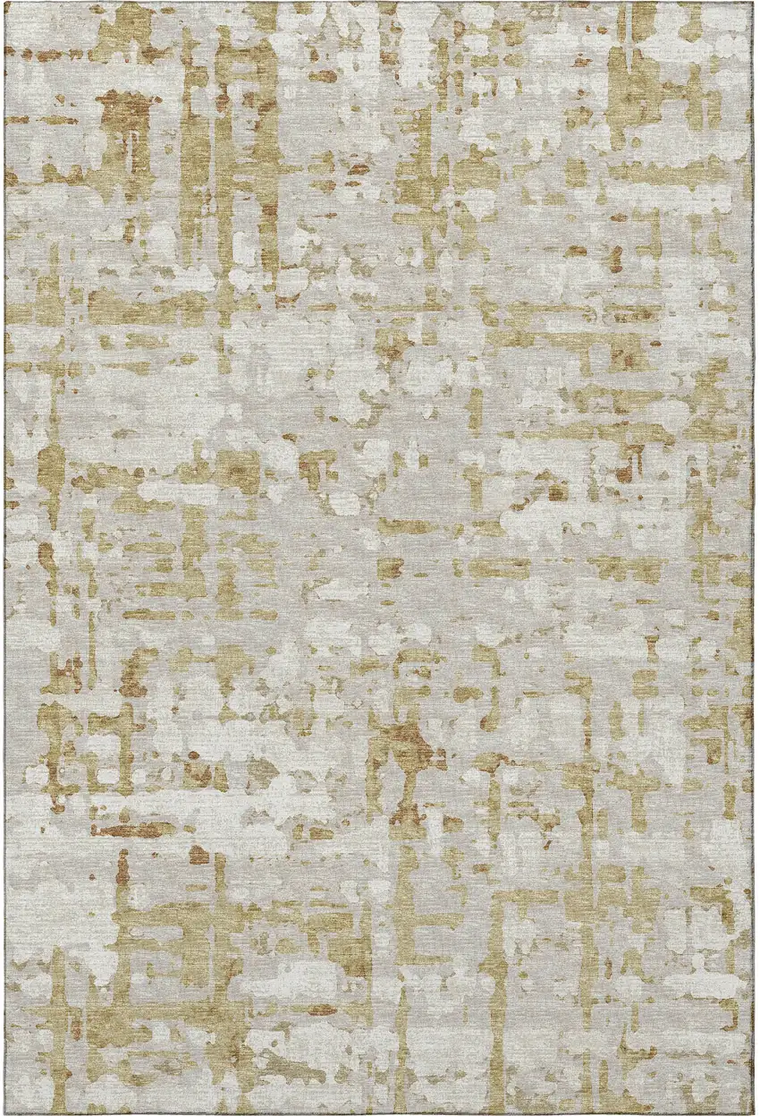 Camel And Ivory Abstract Washable Area Rug With UV Protection Photo 4