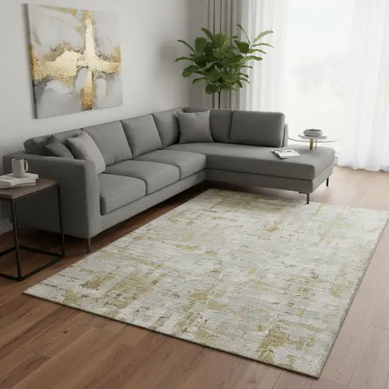 Camel And Ivory Abstract Washable Area Rug With UV Protection Photo 1