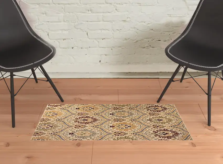 Camel Gray And Rust Floral Stain Resistant Area Rug Photo 6