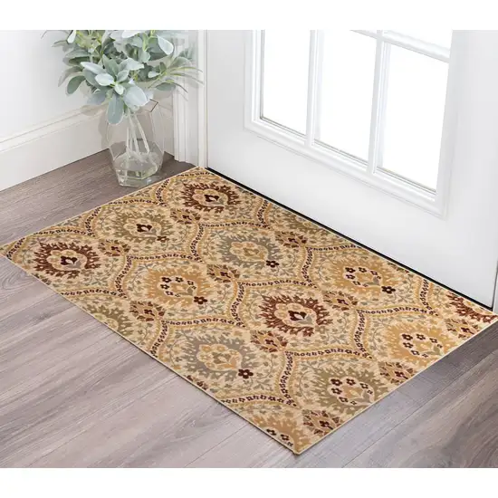 Camel Gray And Rust Floral Stain Resistant Area Rug Photo 1