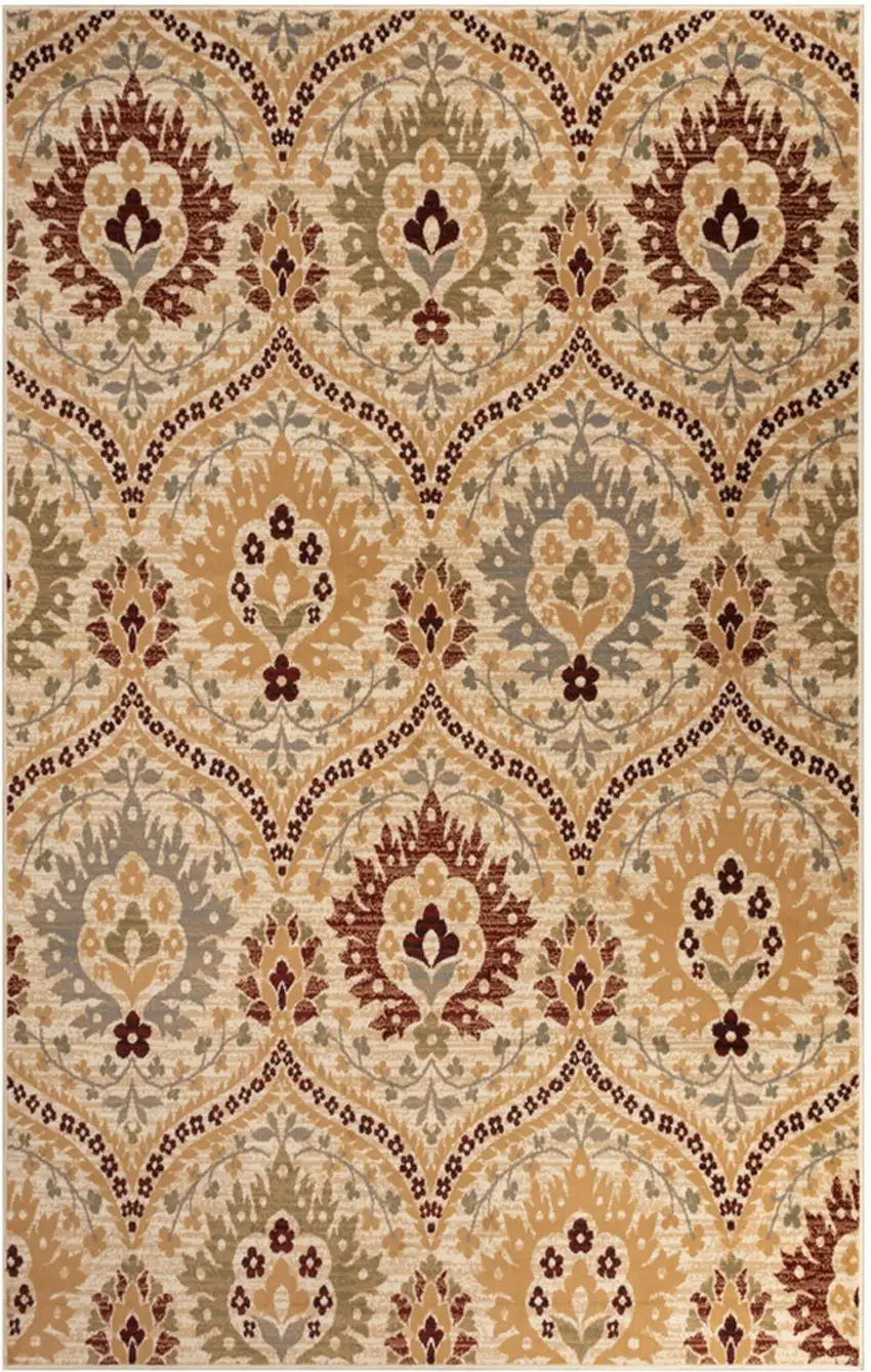 Beige Red And Gray Floral Area Rug Photo 2