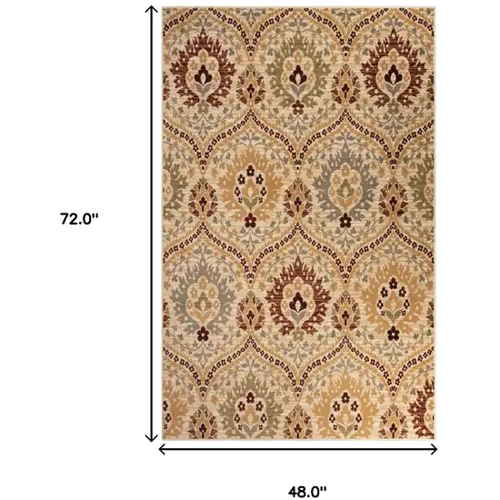 Beige Red And Gray Floral Area Rug Photo 3