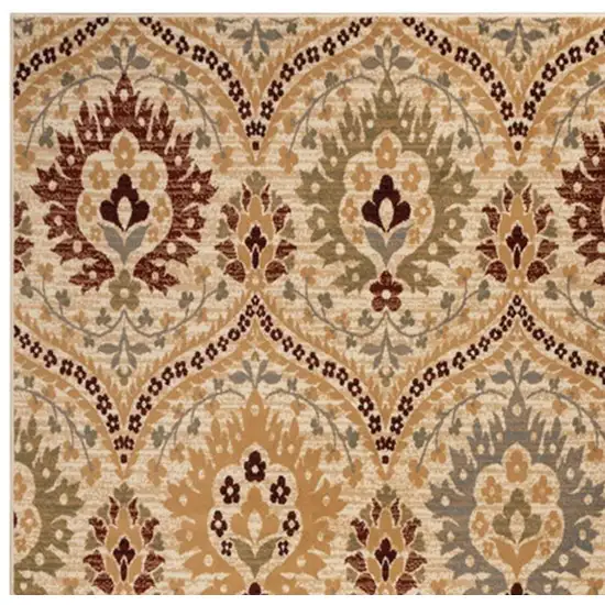 Beige Red And Gray Floral Area Rug Photo 9