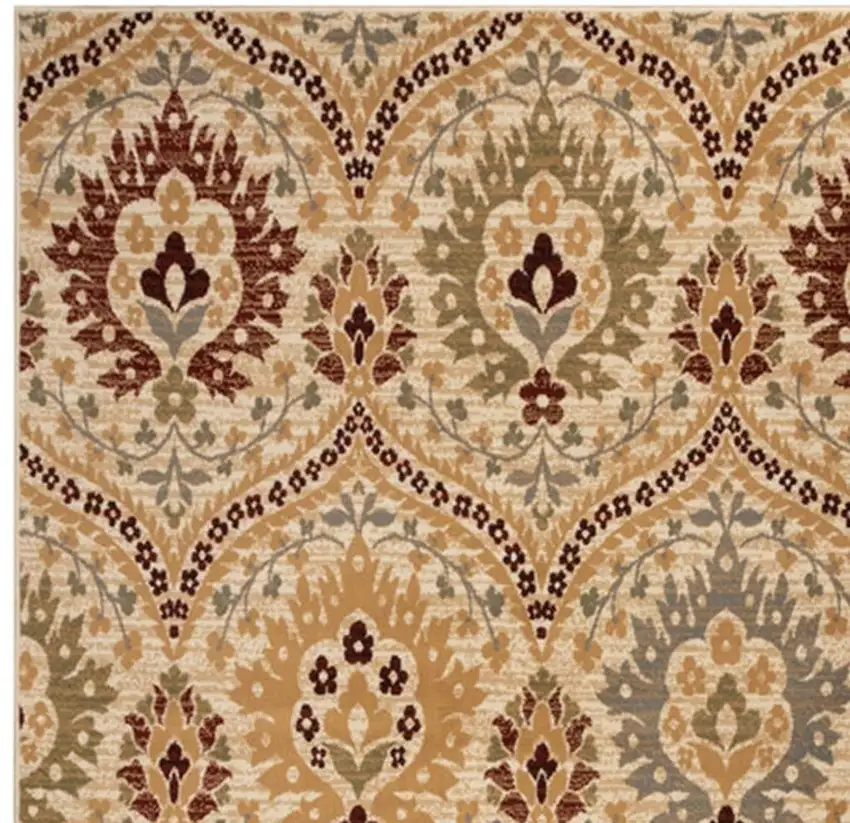 Beige Red And Gray Floral Area Rug Photo 9