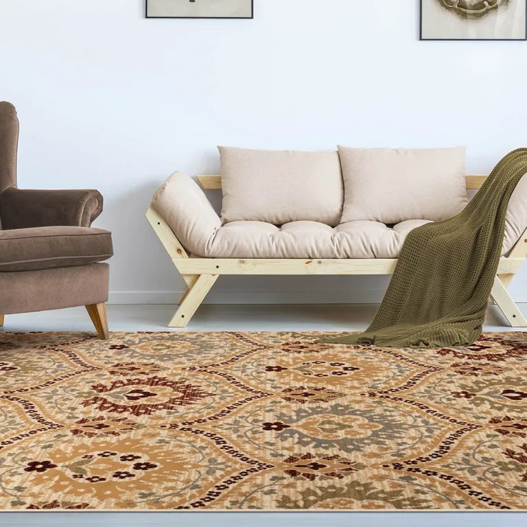 Camel Gray And Rust Floral Stain Resistant Area Rug Photo 3
