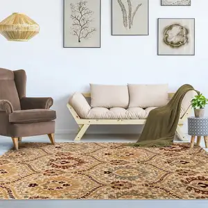 Photo of Camel Gray And Rust Floral Stain Resistant Area Rug