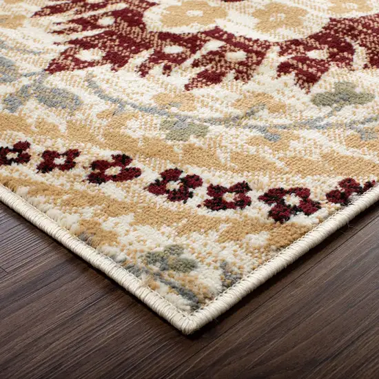 Beige Red And Gray Floral Area Rug Photo 7
