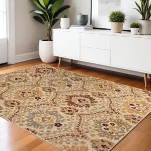 Photo of Camel Gray And Rust Floral Stain Resistant Area Rug