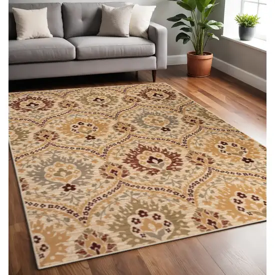 Beige Red And Gray Floral Area Rug Photo 1