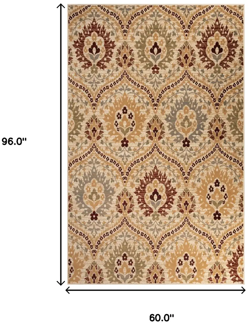 Camel Gray And Rust Floral Stain Resistant Area Rug Photo 9
