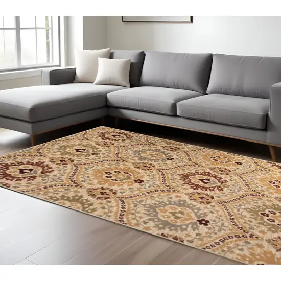 Beige Red And Gray Floral Area Rug Photo 1