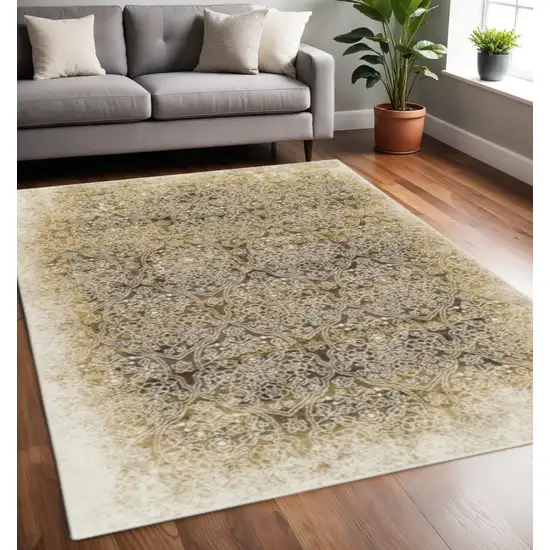 Beige And Brown Medallion Area Rug Photo 1