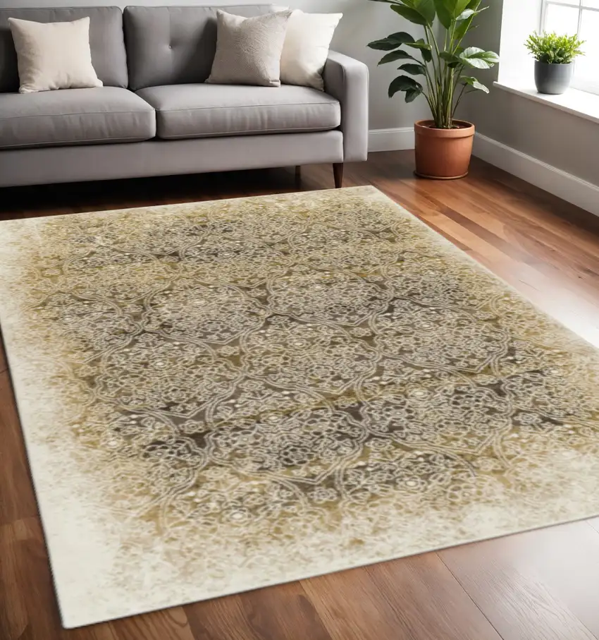 Beige And Brown Medallion Area Rug Photo 1