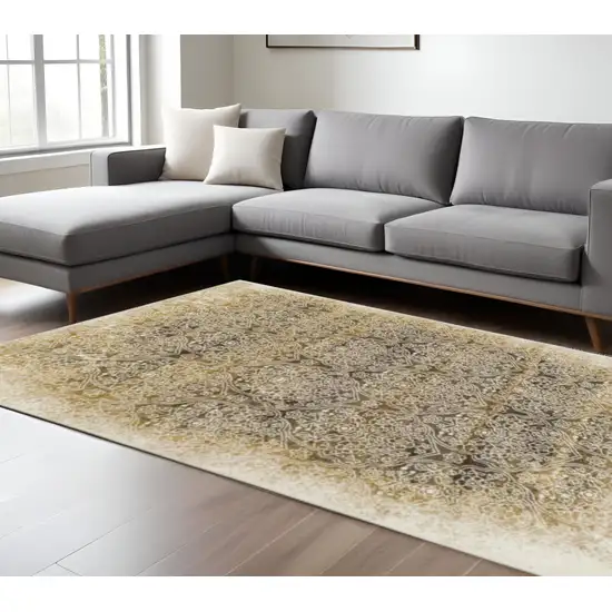 Camel Medallion Stain Resistant Area Rug Photo 1