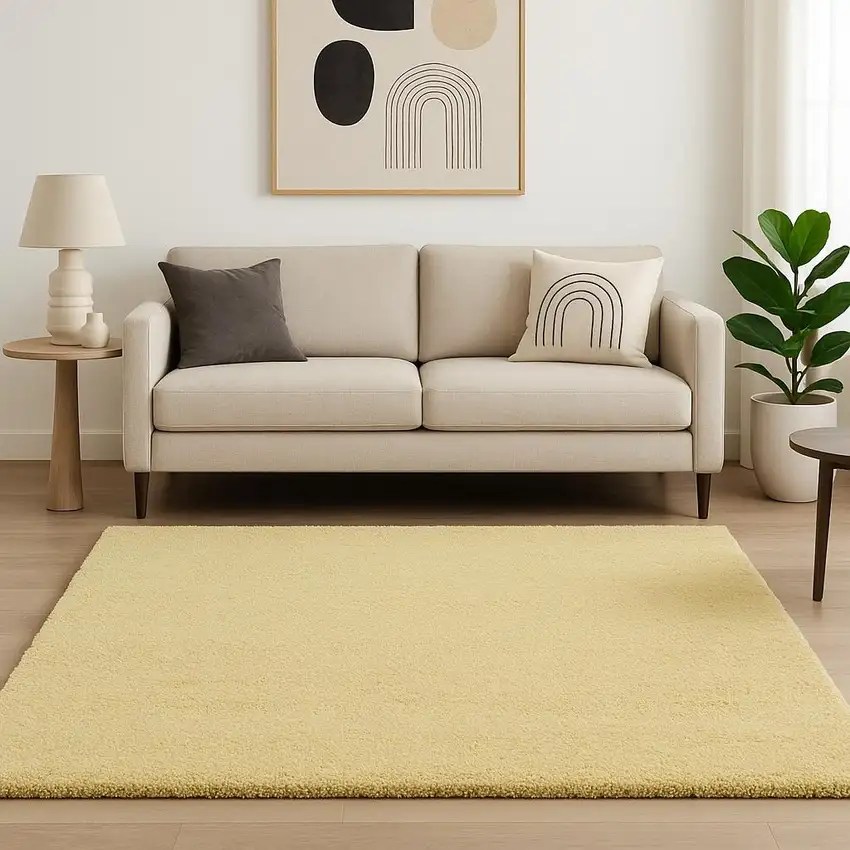 Canary Yellow Shag Hand Woven Area Rug Photo 1